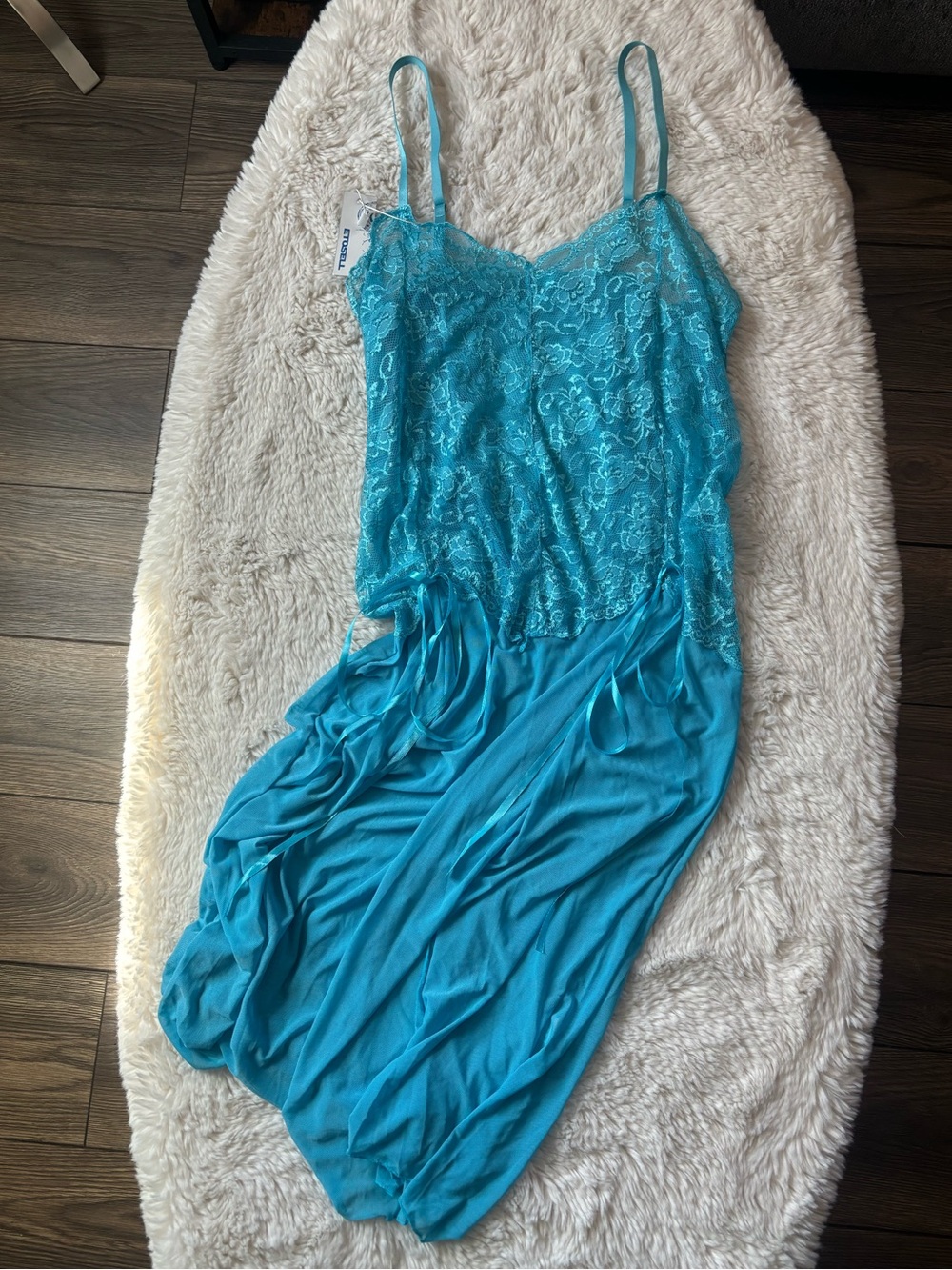NWT Blue Lace Midi Length Slip Dress